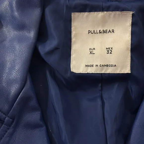 Pull and bear blue leather biker jacket size extra large - Picture 4 of 5